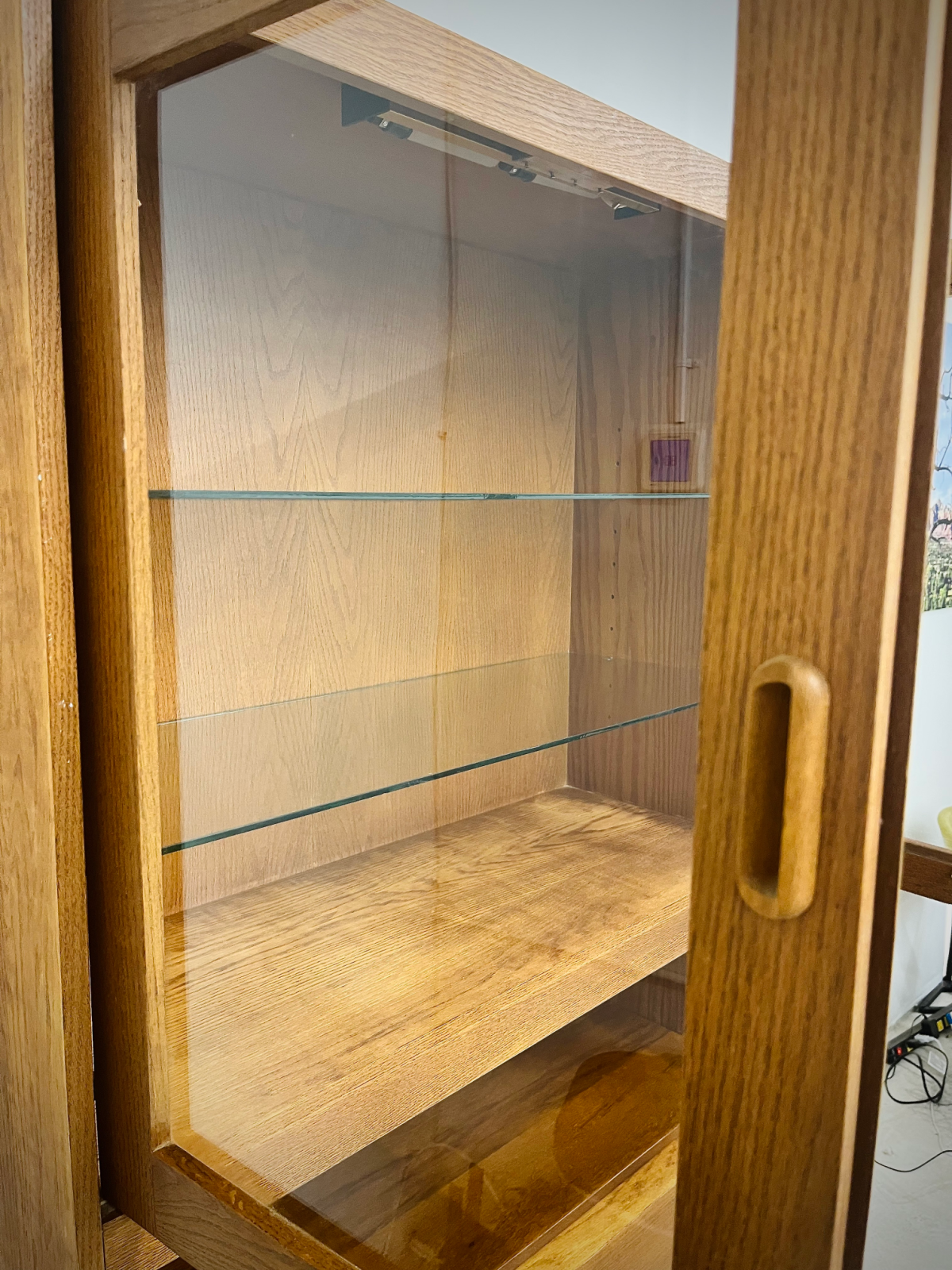 Refinished Danish Teak Hutch With Two Glass Shelves, One Drawer + Compartment Space On Bottom - Image 5
