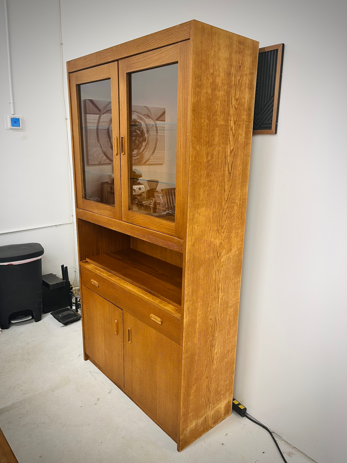 Refinished Danish Teak Hutch With Two Glass Shelves, One Drawer + Compartment Space On Bottom - Image 3