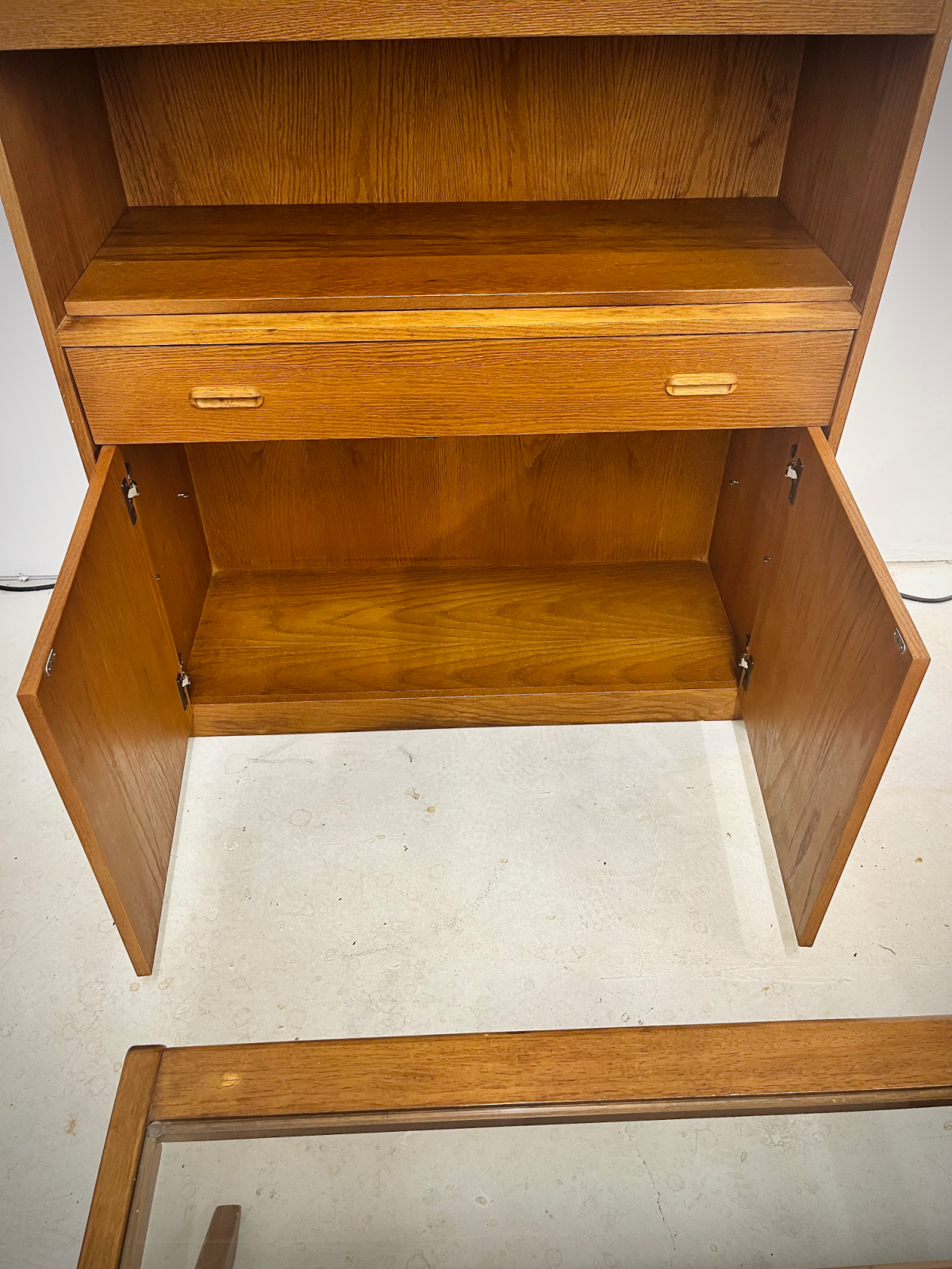 Refinished Danish Teak Hutch With Two Glass Shelves, One Drawer + Compartment Space On Bottom - Image 7