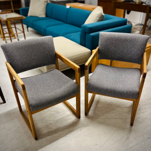 Danish Teak Arm Chairs With Gray Cushions