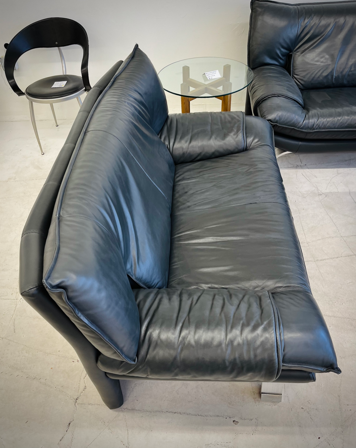 Nicoletti Salotti Italian Dark Gray/Black Leather Three Piece Set (Couch, Love Seat, Chair/Ottoman) - Image 3