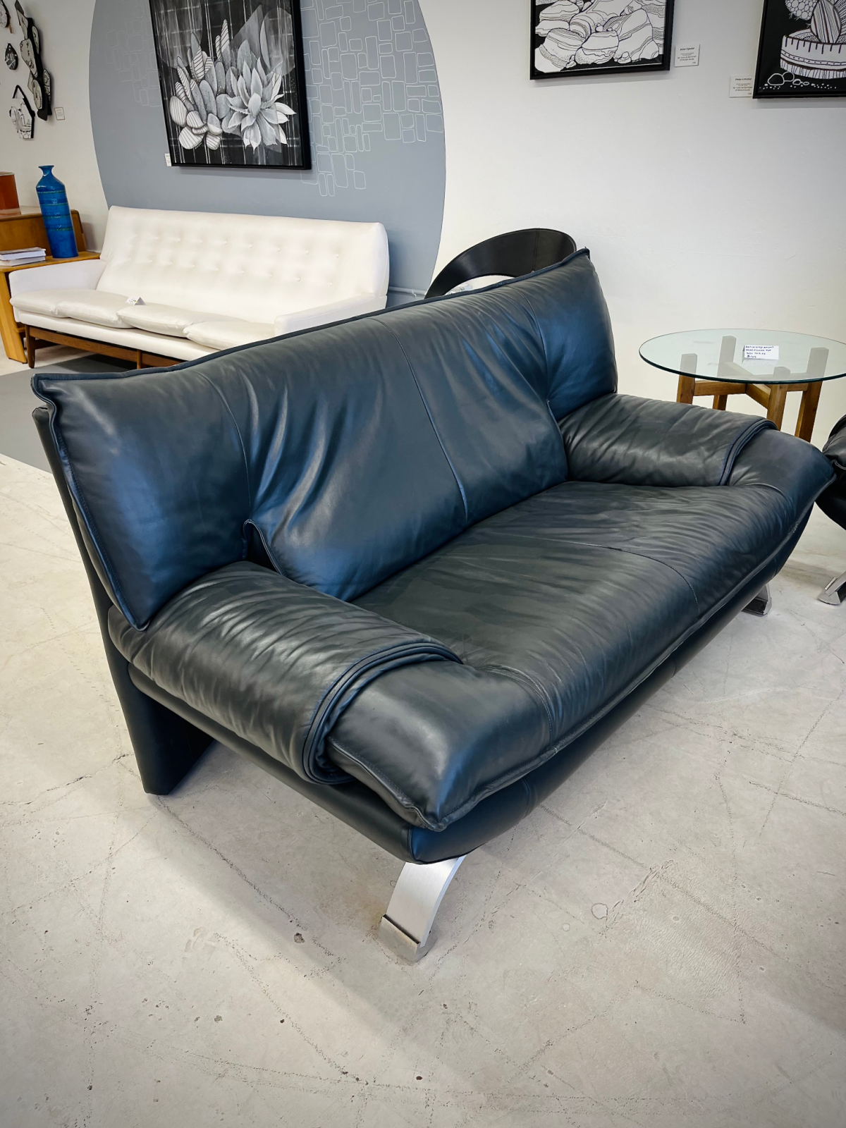 Nicoletti Salotti Italian Dark Gray/Black Leather Three Piece Set (Couch, Love Seat, Chair/Ottoman) - Image 4