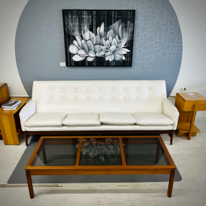 Danish Teak Coffee Table With Three Smoked Glass Inserts