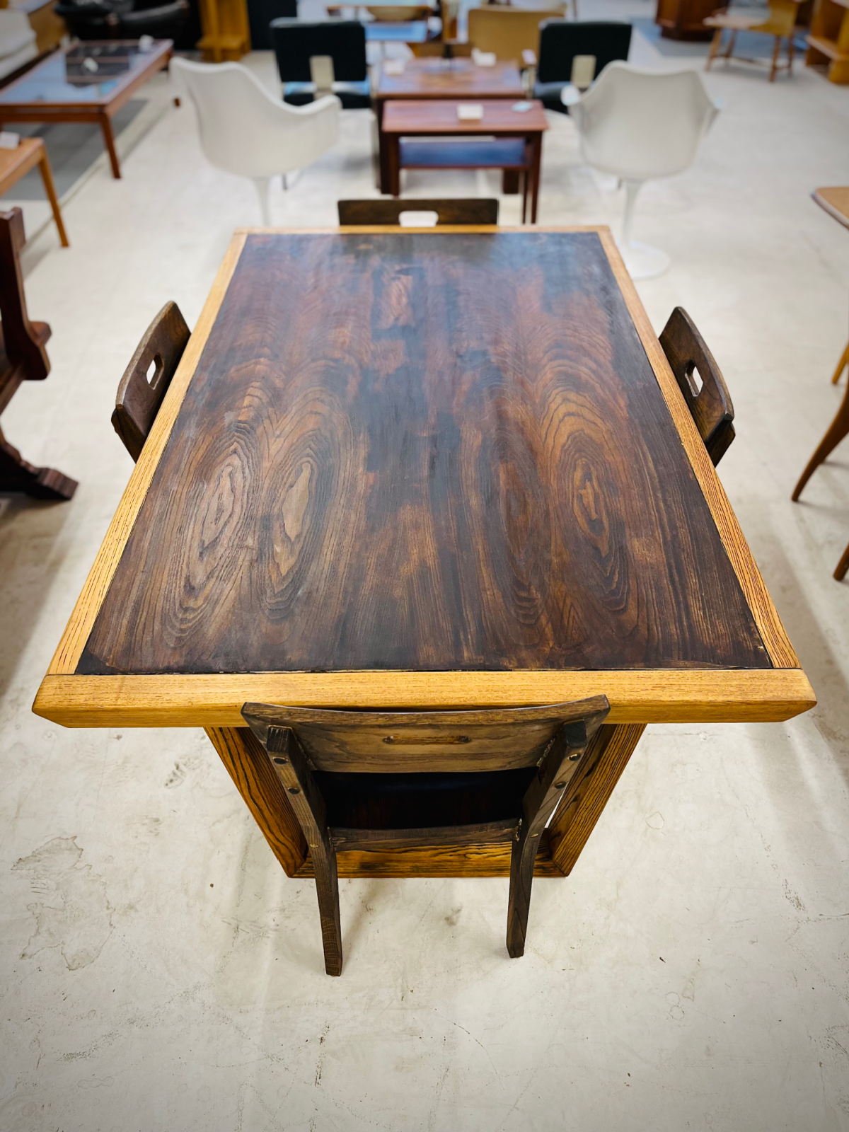 Refinished Wood Dining Table in Medium + Dark Walnut - Image 3