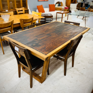 Refinished Wood Dining Table in Medium + Dark Walnut