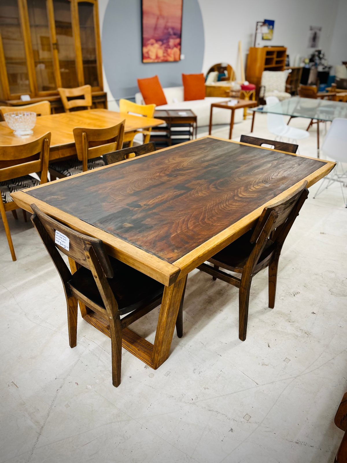 Refinished Wood Dining Table in Medium + Dark Walnut