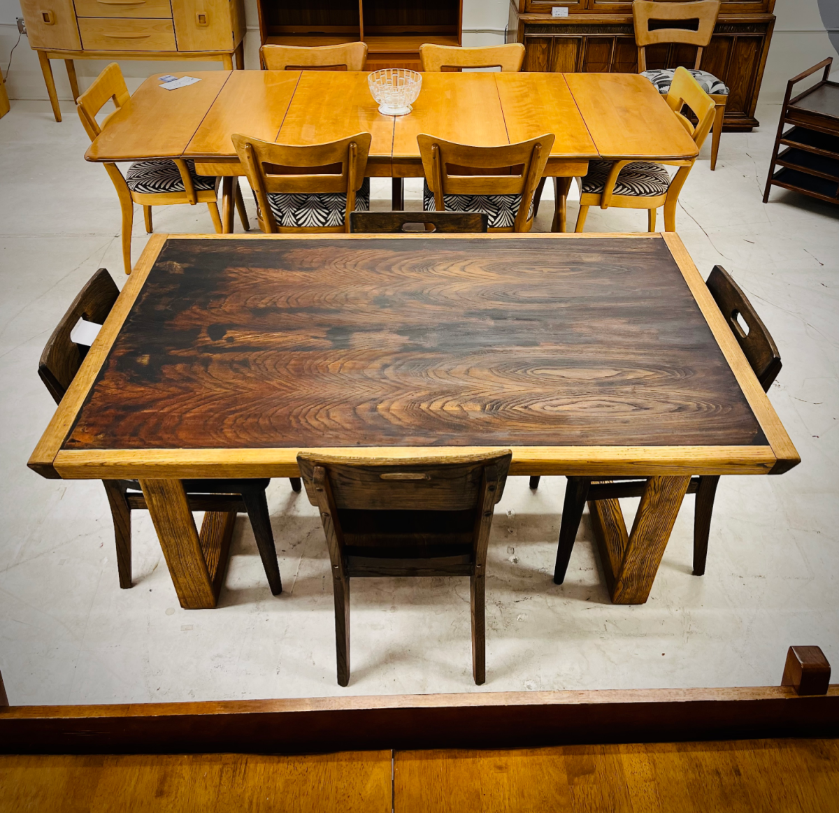 Refinished Wood Dining Table in Medium + Dark Walnut - Image 2
