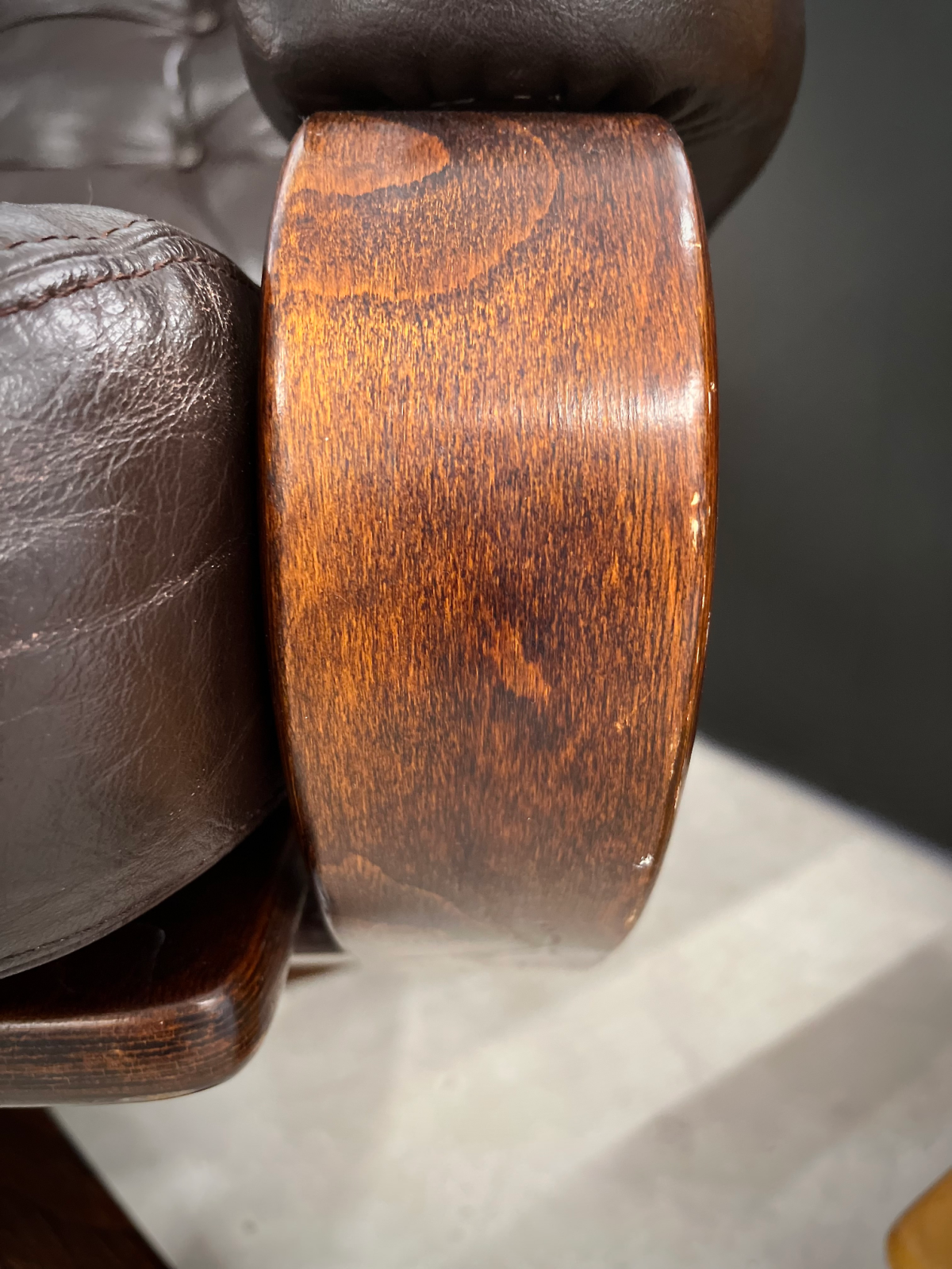 1970s Swedish Swivel Black Leather + Walnut Recliner Chair By Göte Möbler Nässjö (G-Möbel) - Image 5