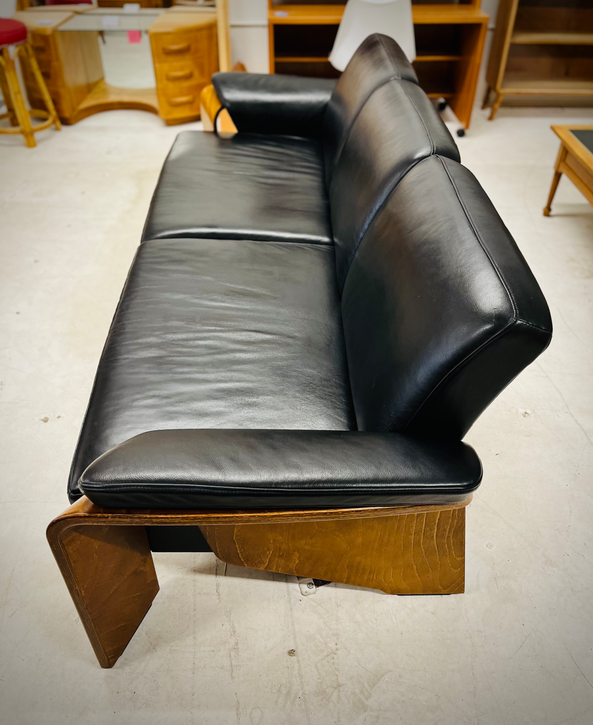 Authentic Black Leather Norwegian Ekornes Pegasus Couch With Walnut Frame/Legs - Image 3