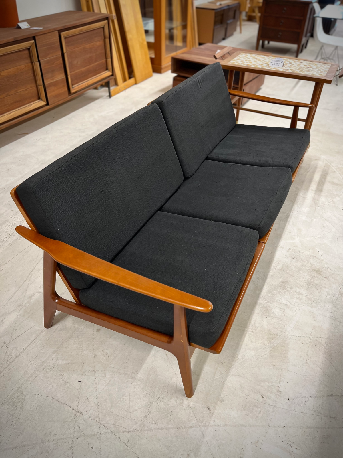 Danish Three Seat Teak Dark Green Couch (Manufacturer Unknown) - Image 2