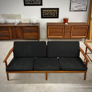 Danish Three Seat Teak Dark Green Couch (Manufacturer Unknown)