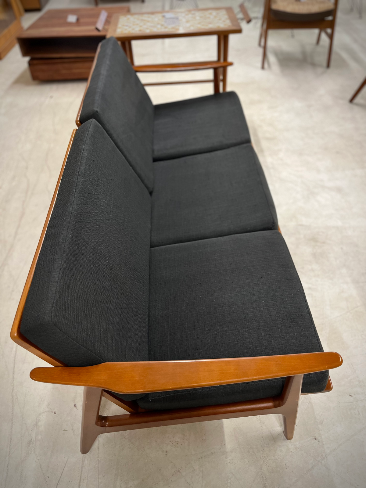 Danish Three Seat Teak Dark Green Couch (Manufacturer Unknown) - Image 3