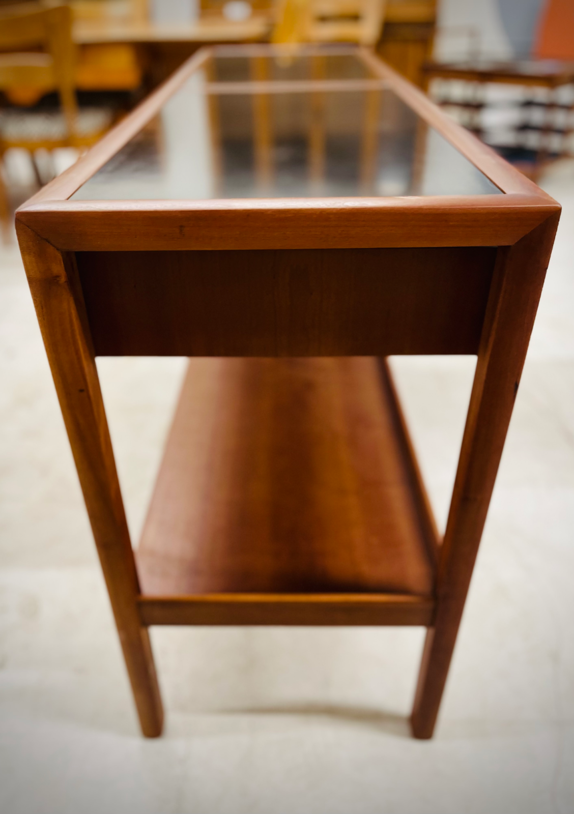 Console or Entertainment Fruitwood Table with Black Leather Inlays by Baker Furniture - Image 5