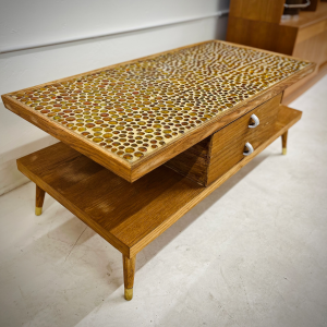 REFINISHED Amber Mosaic Wood Coffee Table With One Drawer
