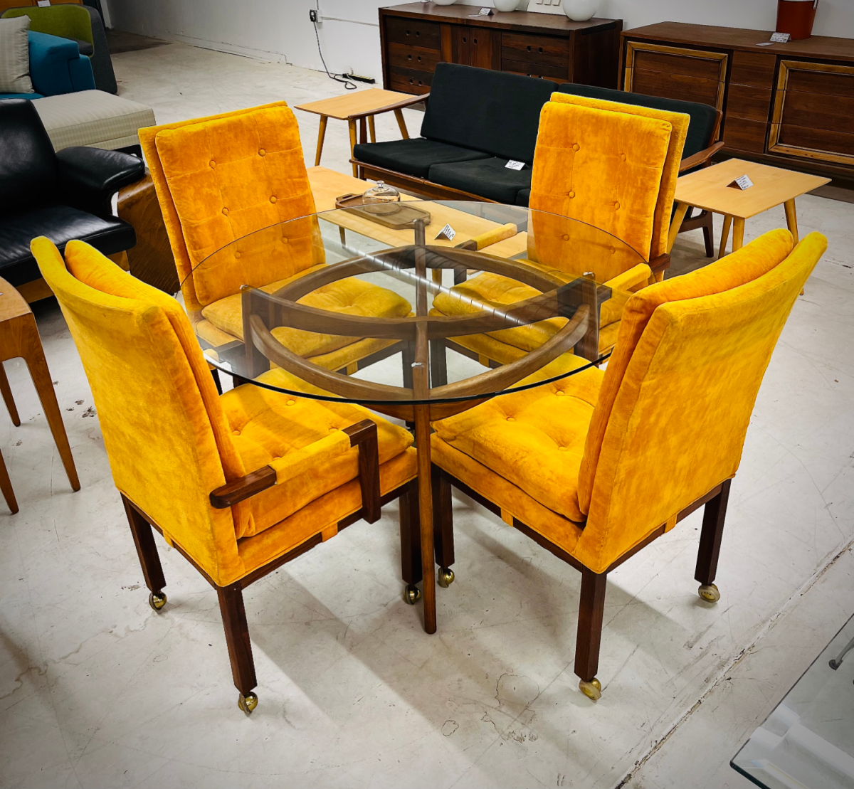 Four Dillingham Orange Walnut Chairs With Casters
