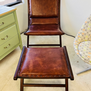 Teak Leather Chair + Ottoman By DecMode