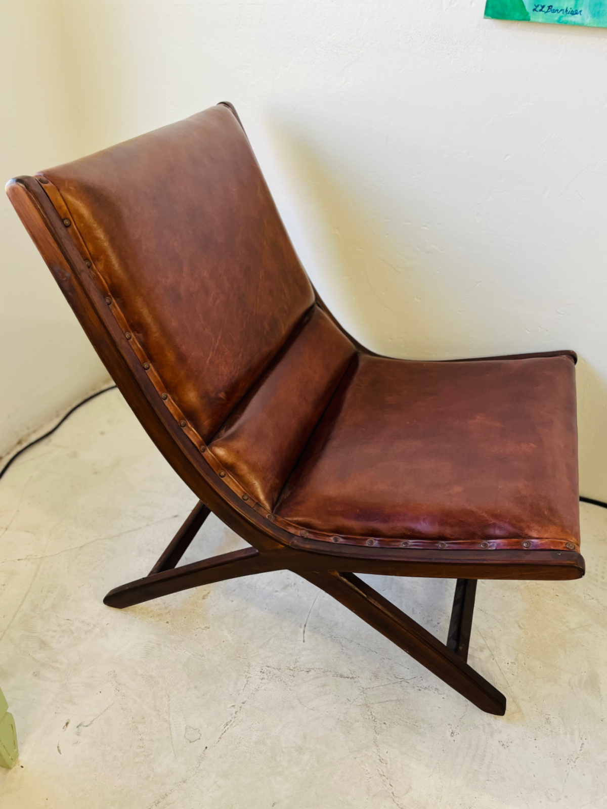 Teak Leather Chair + Ottoman By DecMode - Image 2