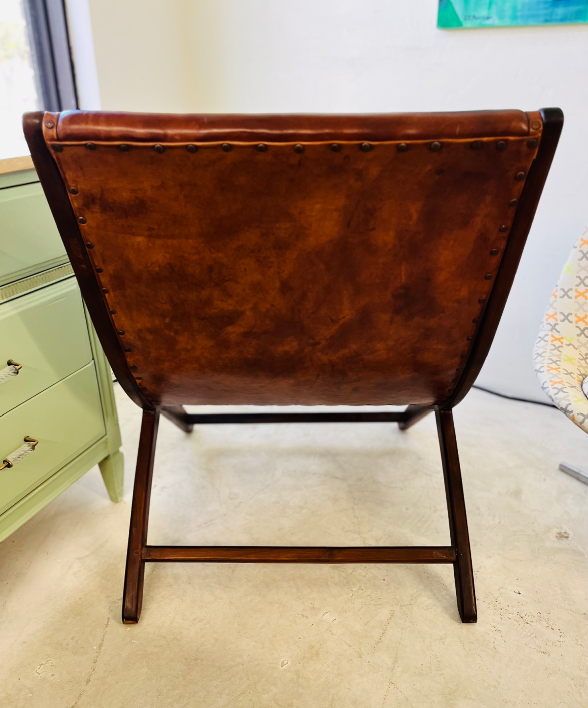 Teak Leather Chair + Ottoman By DecMode - Image 3