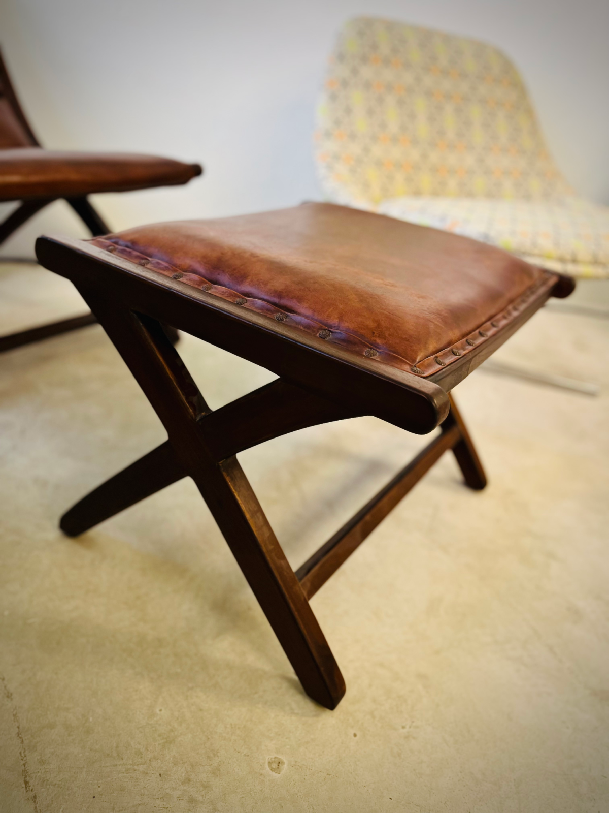 Teak Leather Chair + Ottoman By DecMode - Image 5