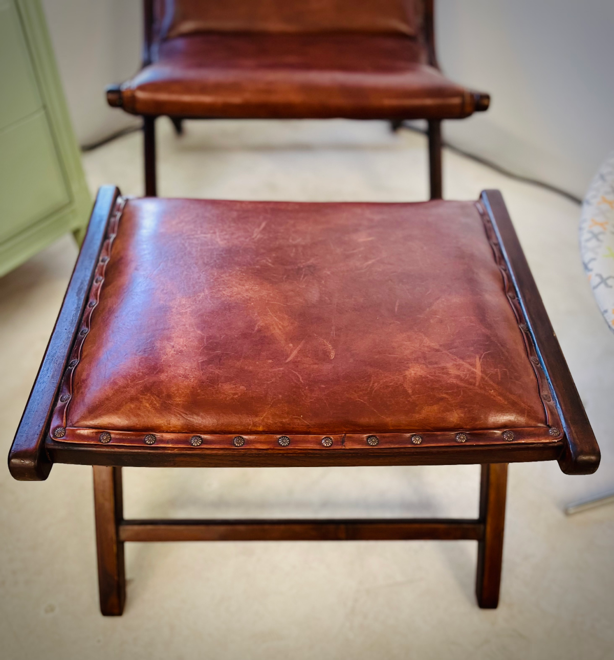 Teak Leather Chair + Ottoman By DecMode - Image 4