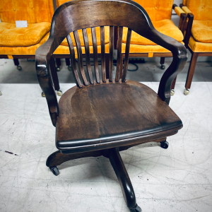 1920s Bank of England Jury Style Swivel Tilt Art Deco/Industrial Walnut Desk Chair