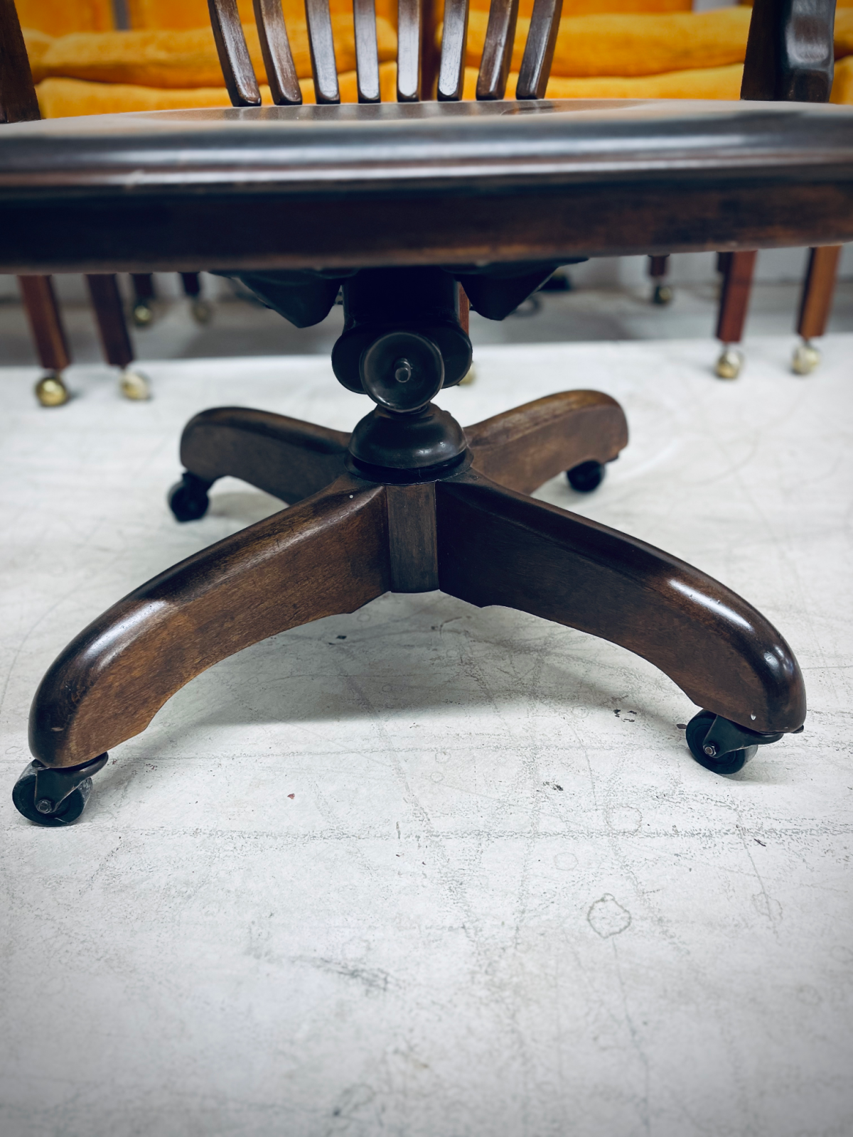 1920s Bank of England Jury Style Swivel Tilt Art Deco/Industrial Walnut Desk Chair - Image 4