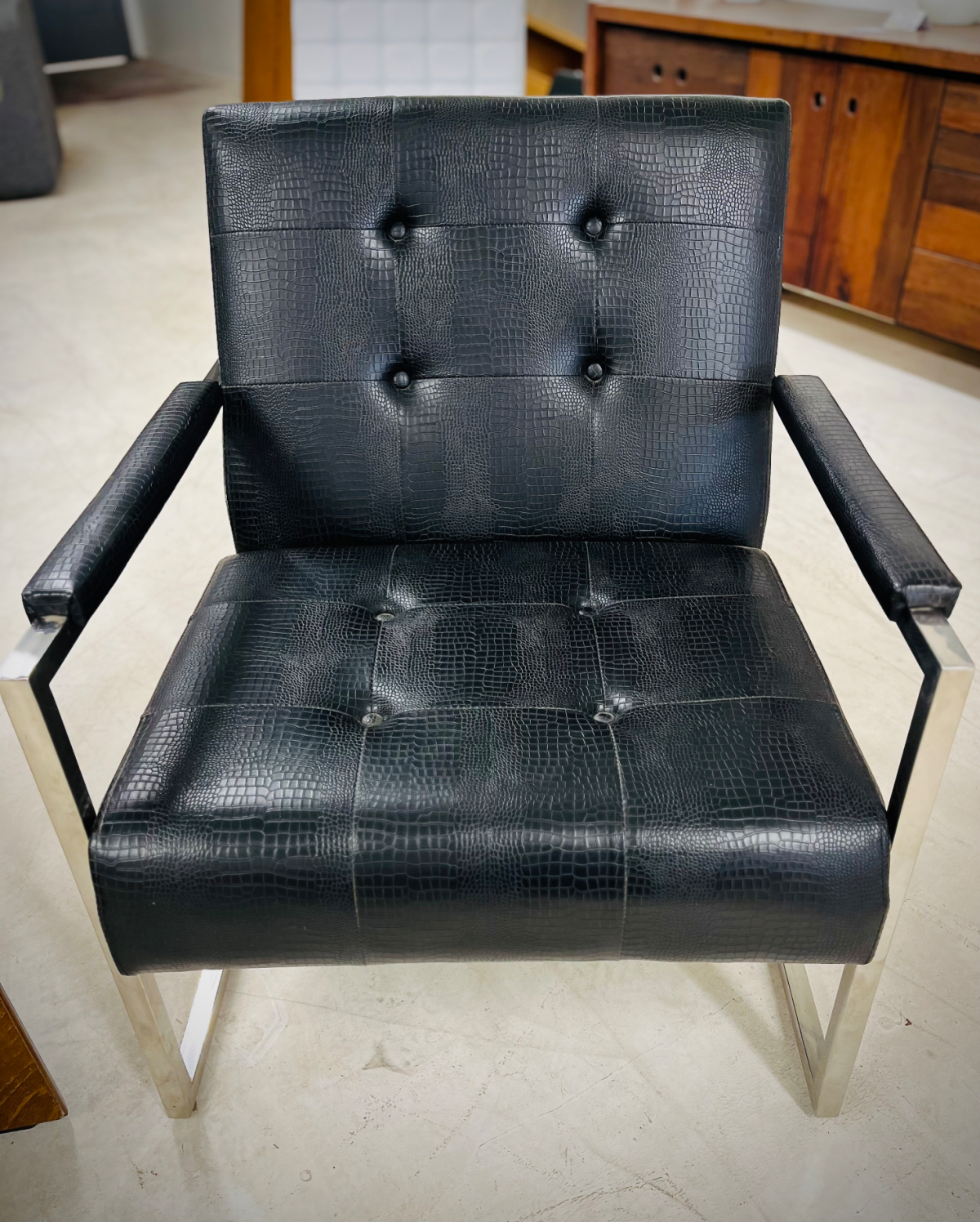 Crate & Barrel Black Leather Crocodile Arm Chair - Image 2