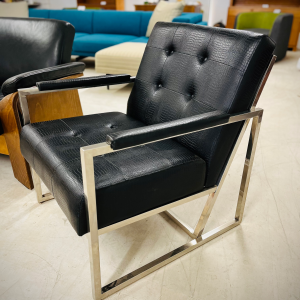 Crate & Barrel Black Leather Crocodile Arm Chair