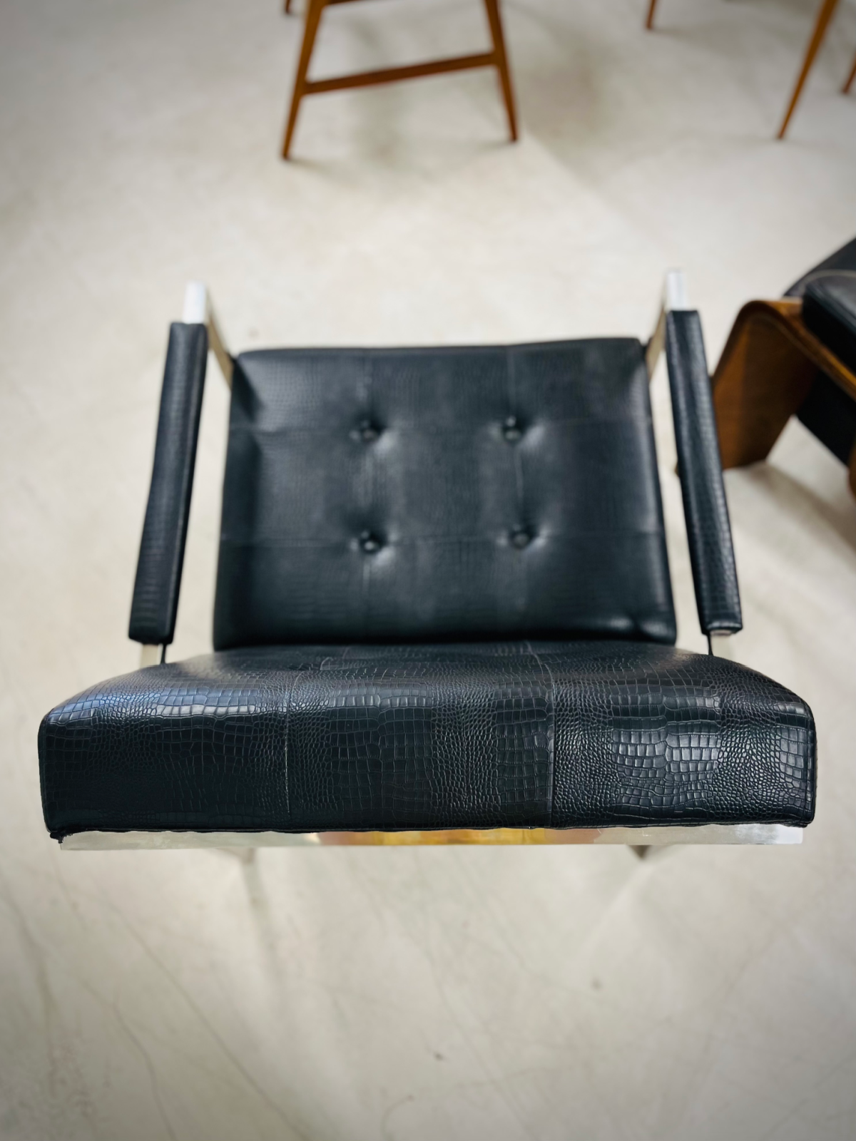 Crate & Barrel Black Leather Crocodile Arm Chair - Image 4