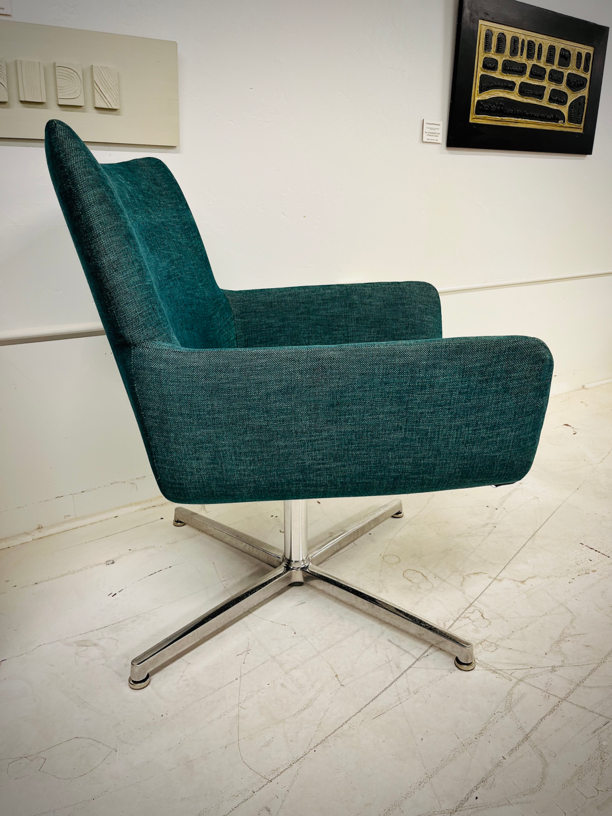 Blue/Green Swivel Chair With Chrome Base by Brookline - Image 2