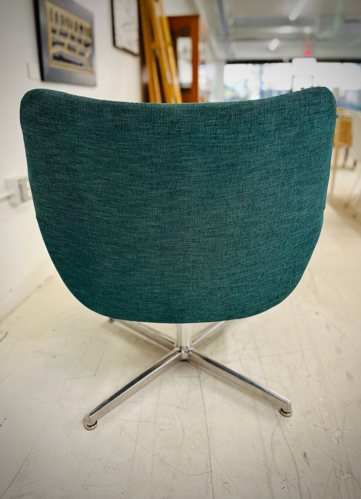 Blue/Green Swivel Chair With Chrome Base by Brookline - Image 4