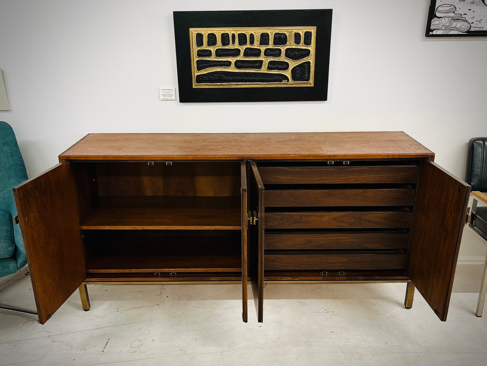 Walnut Credenza With Five Drawers + Two Shelves from Founders (Model 21301-48 / F-16 series) - Image 2