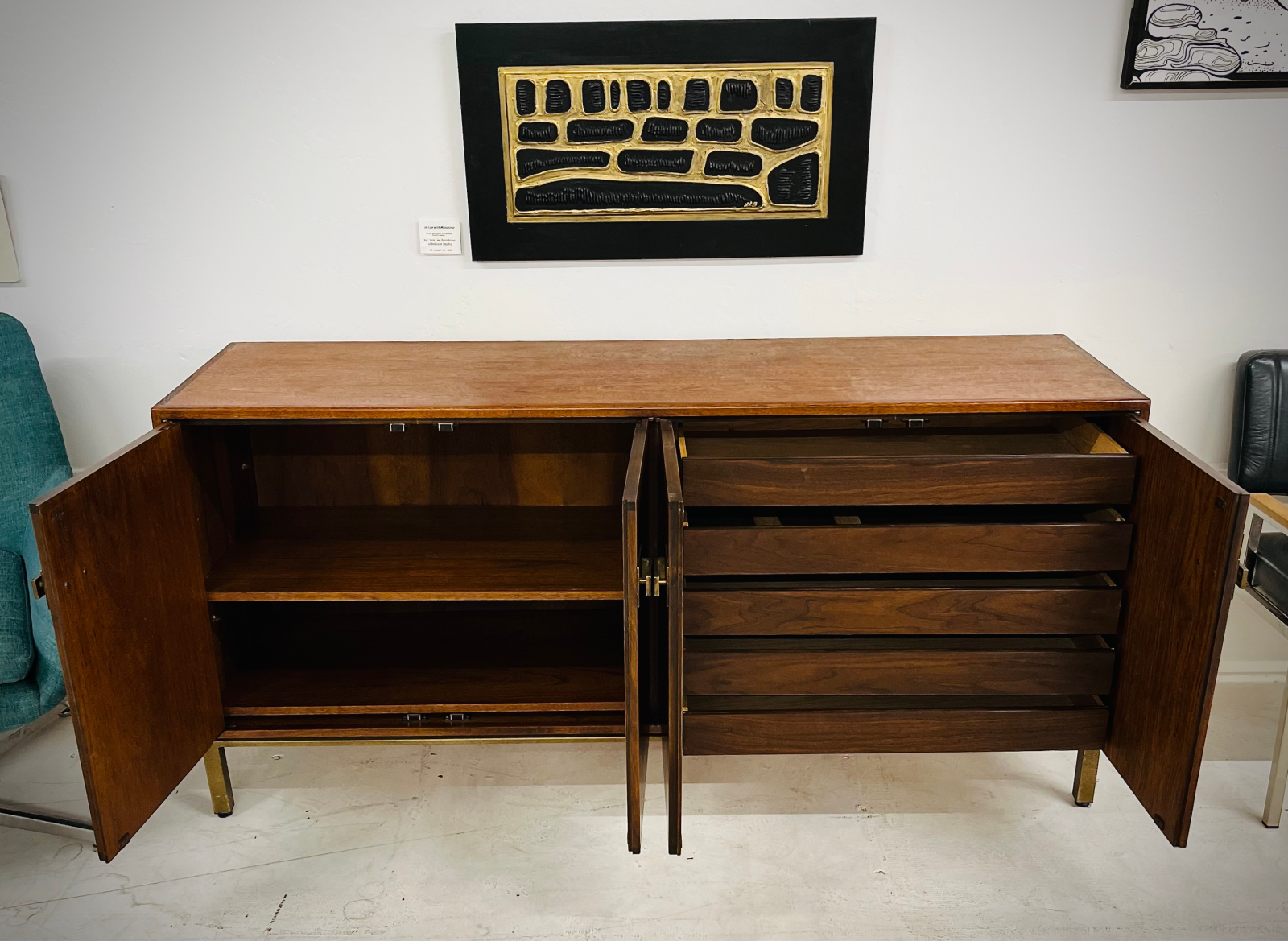 Walnut Credenza With Five Drawers + Two Shelves from Founders (Model 21301-48 / F-16 series) - Image 3